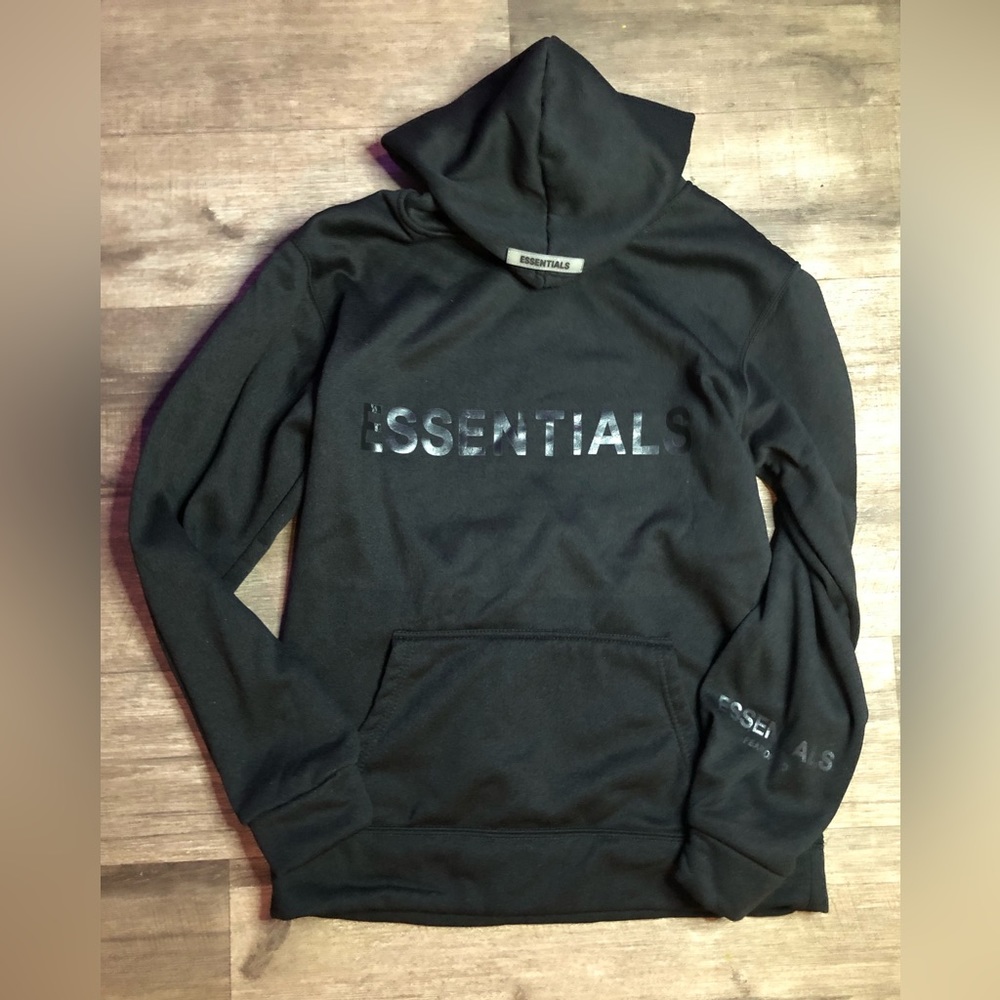 essentials black athletic material hoodie worn once